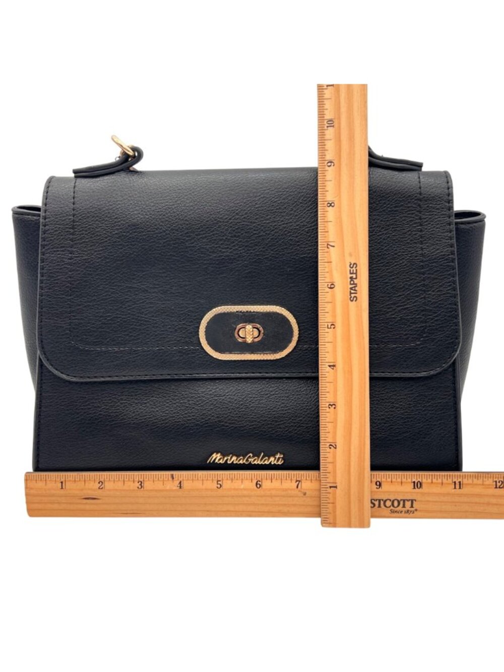 Marina Galanti Black Faux Leather Handbag With Gold Accents & Adjustable Strap - Picture 15 of 16
